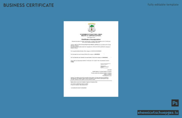 Beispielansicht der Registrierungsurkunde von Äquatorialguinea (Word- und PDF-Format)